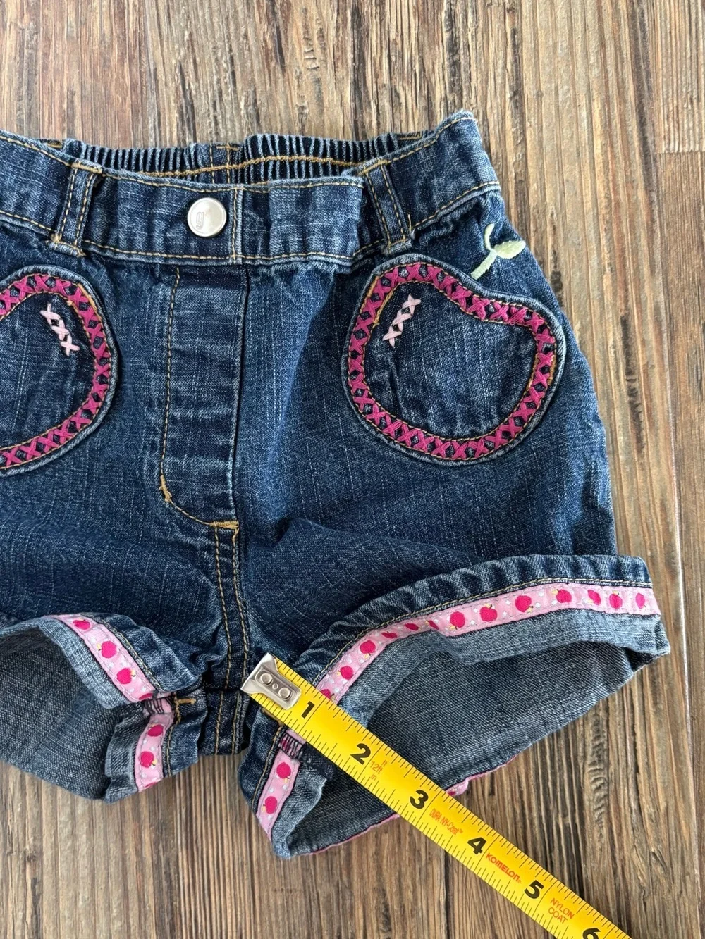 Y2K Gymboree Denim Jean Shorts Jorts 18-24 Months Apple Embroidery Cuffed 2006
